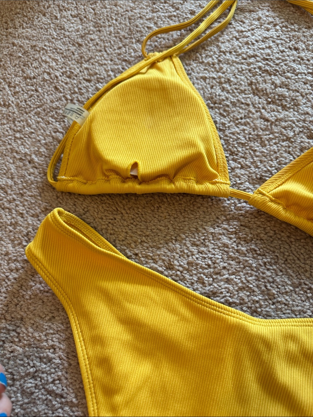 Zaful Bright Yellow Ribbed Triangle Bikini - Picture 9 of 9